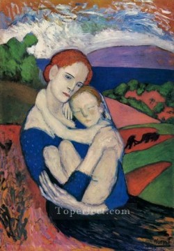 パブロ・ピカソ Painting - 母と子 マタニティ 子供を抱く母親 1901年 パブロ・ピカソ